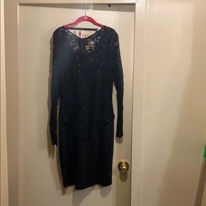 Black Lace Sequin Peplum Dress